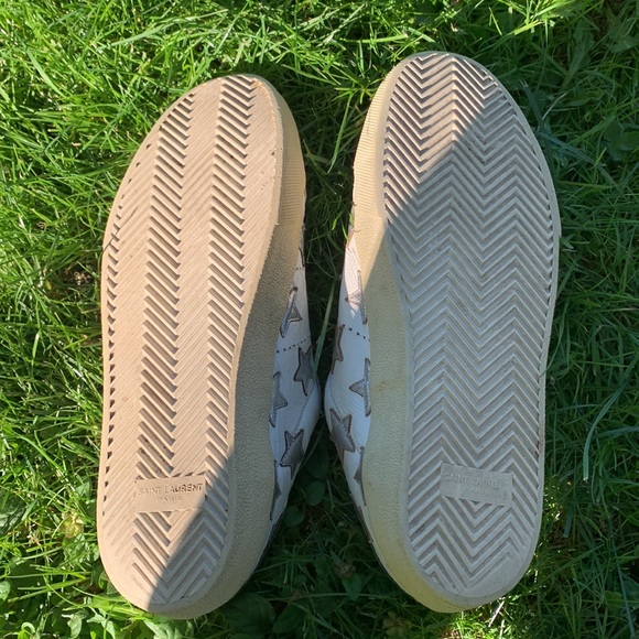 Saint Laurent Paris bright white silver star navy Sneakers Sz 42 1/2 designer - Picture 13 of 17